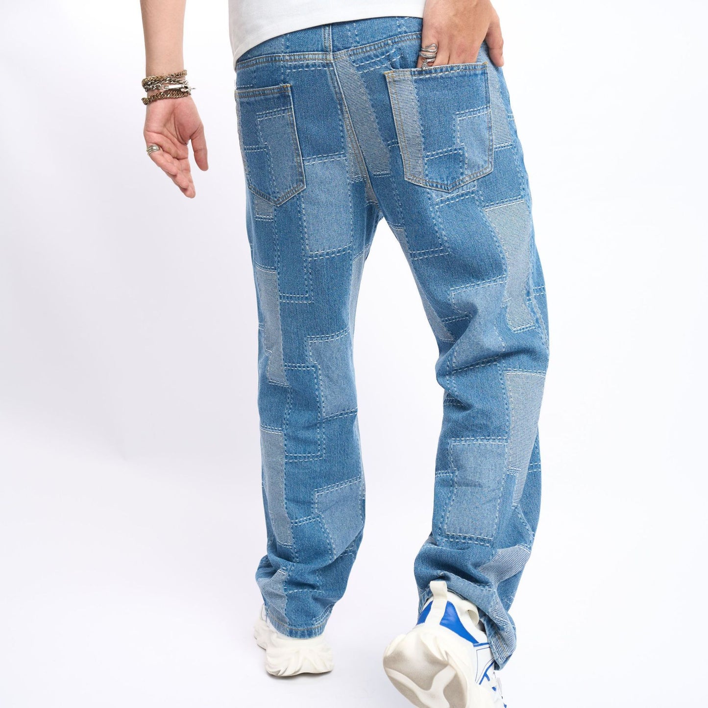 Jeans élastiques de marque Patch Stitch pour hommes