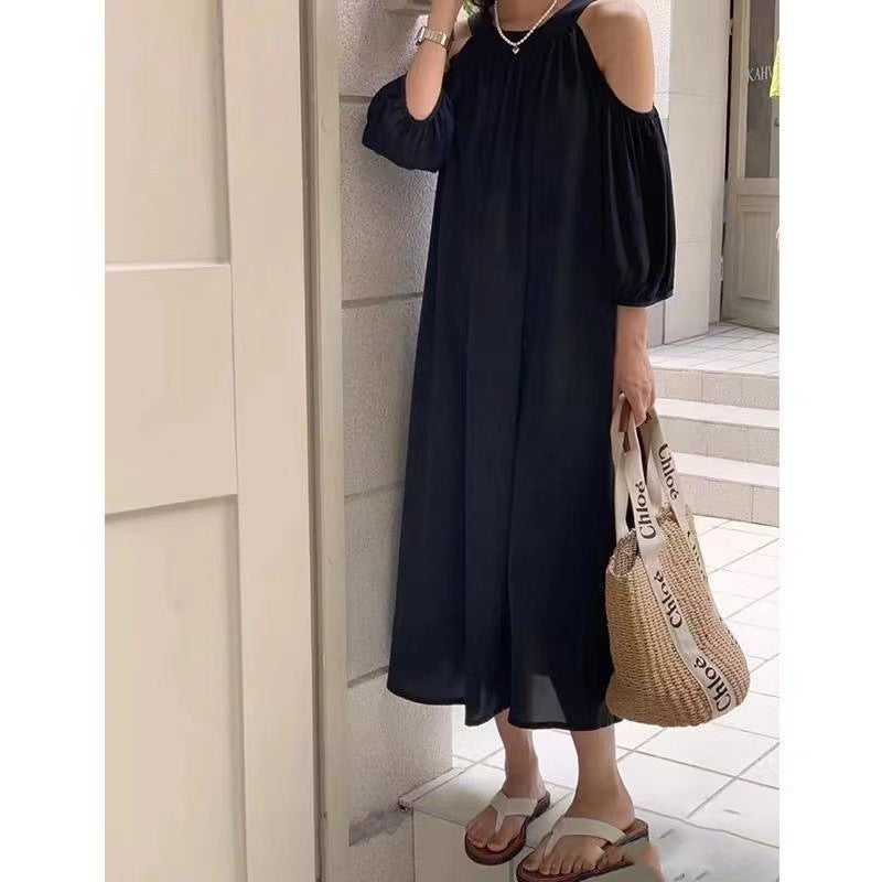 Women's Gentle Lightly Mature Temperamental Fairy Off-shoulder Puff Sleeve Dress