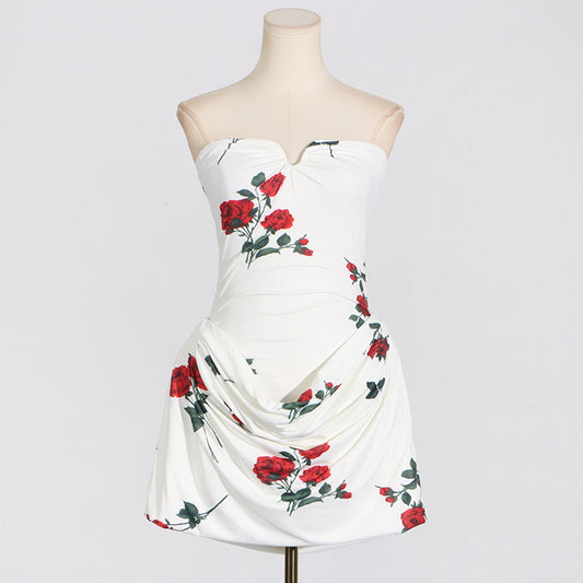 Printed Pleated Folding Design Dress