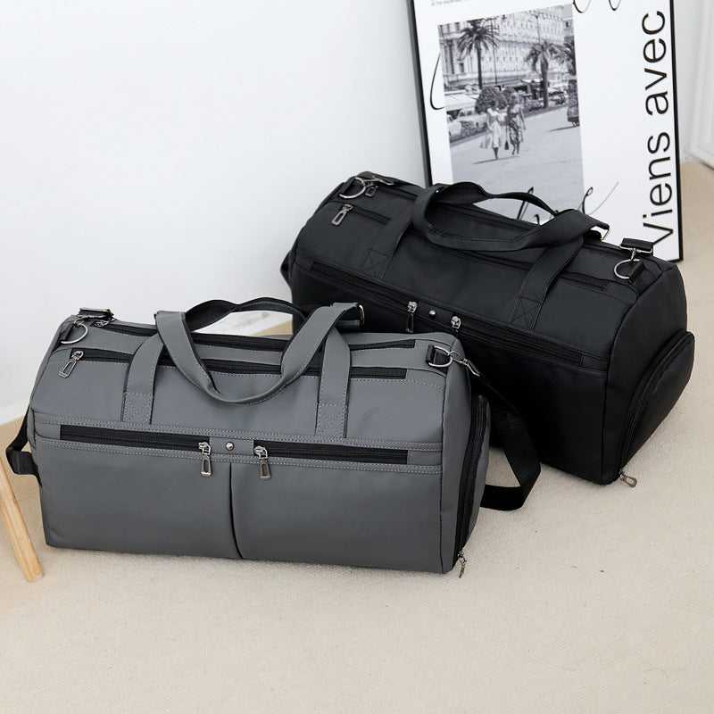 Large Capacity PU Leather Travel Bag Men Black Can Be Hung And Pulled