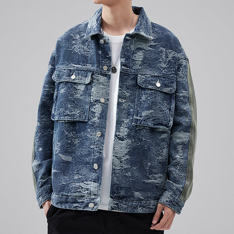 High Street American Classic Retro Patterned Denim Casual Jacket Shirt