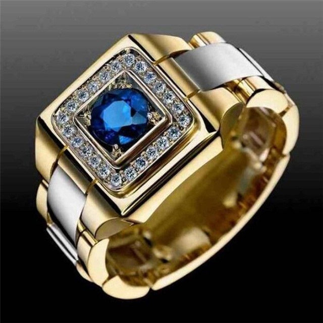 New Blue White Zircon Stone Ring Male Female Yellow