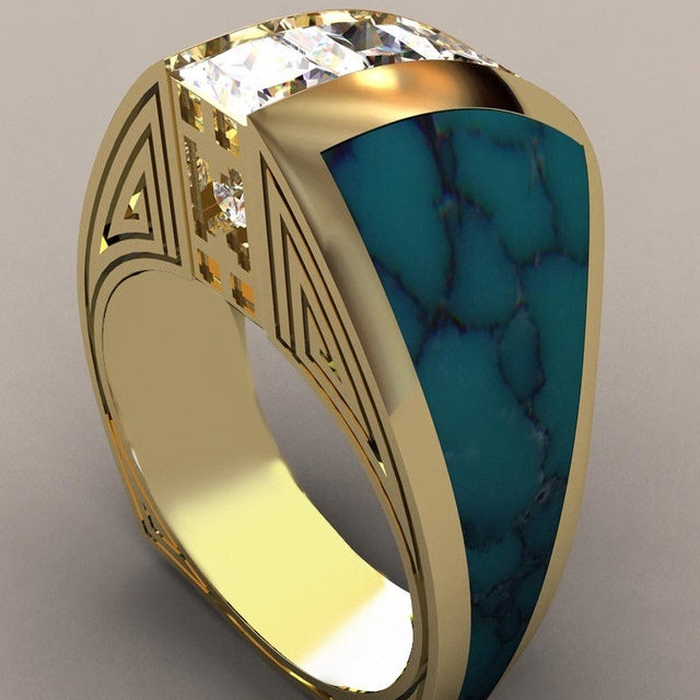 New Blue White Zircon Stone Ring Male Female Yellow