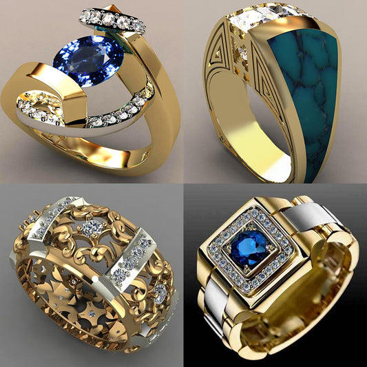 New Blue White Zircon Stone Ring Male Female Yellow