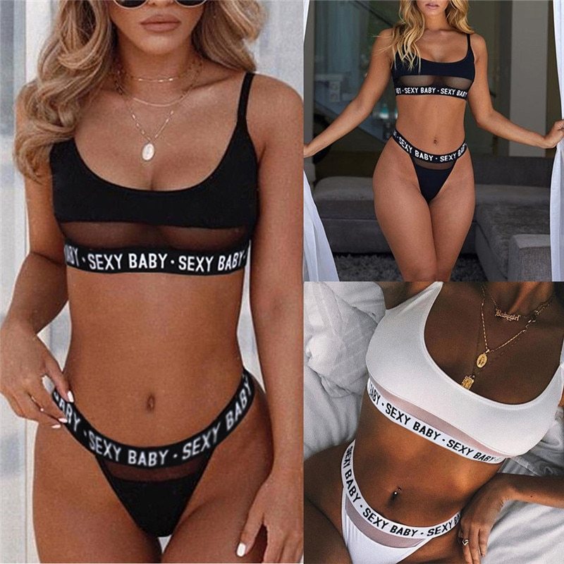 Sexy ajouré lettres split bikini