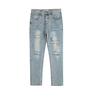 Punk Hole & Patch Jeans Men's Loose Retro