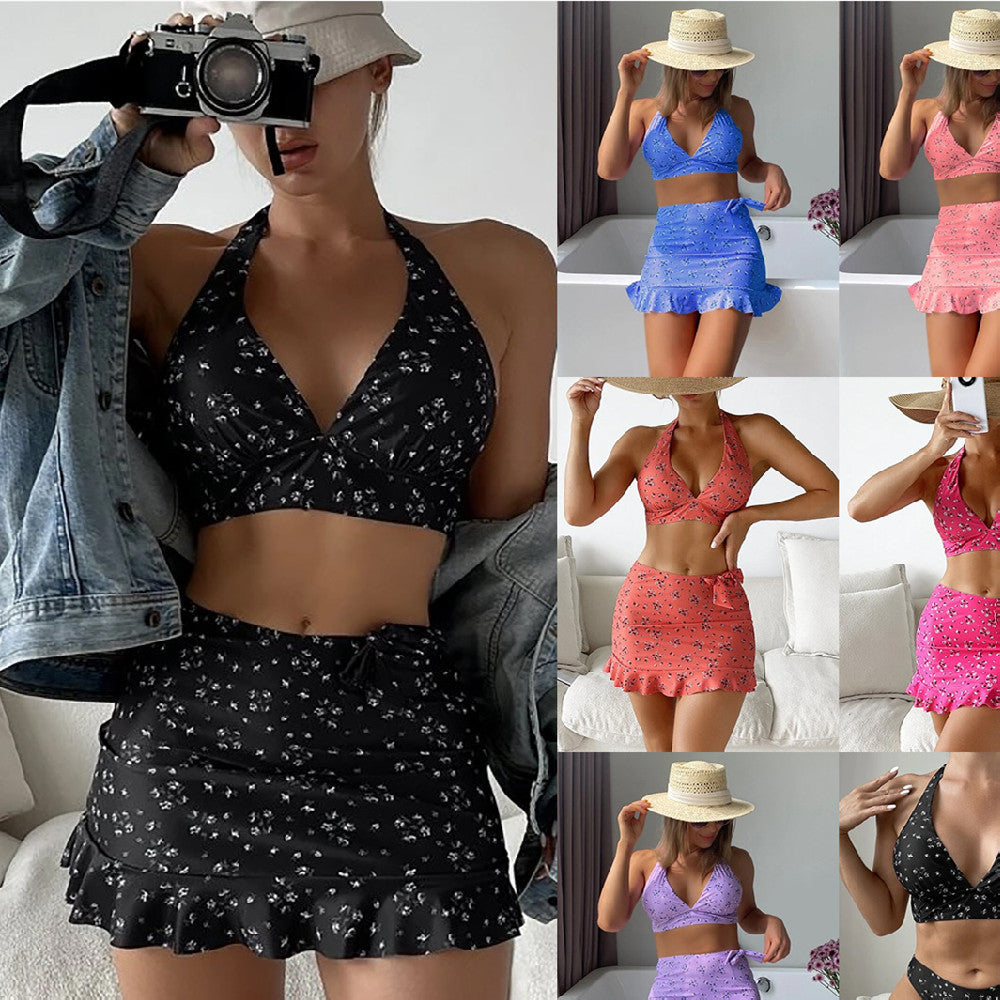 Multi-color Printed Fashion Style Sexy Split Three-piece Women's Swimsuit