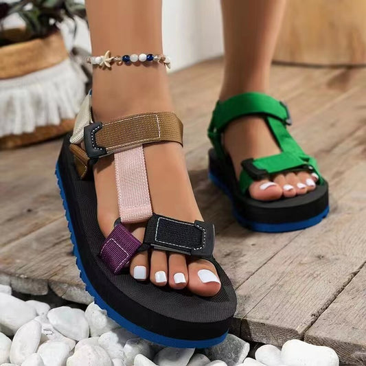 Summer New Thick Bottom Color Matching Velcro European And American Famous Ethnic Style Beach Sandals