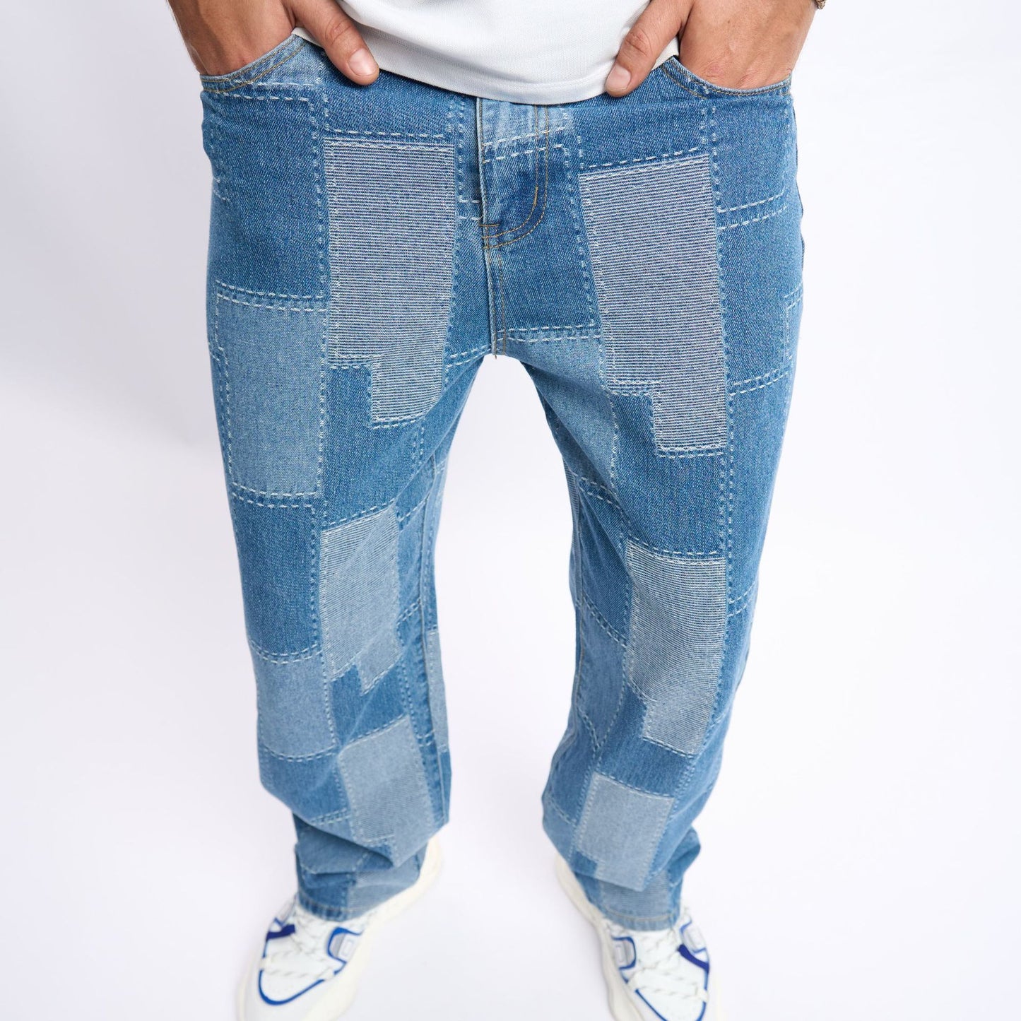 Jeans élastiques de marque Patch Stitch pour hommes