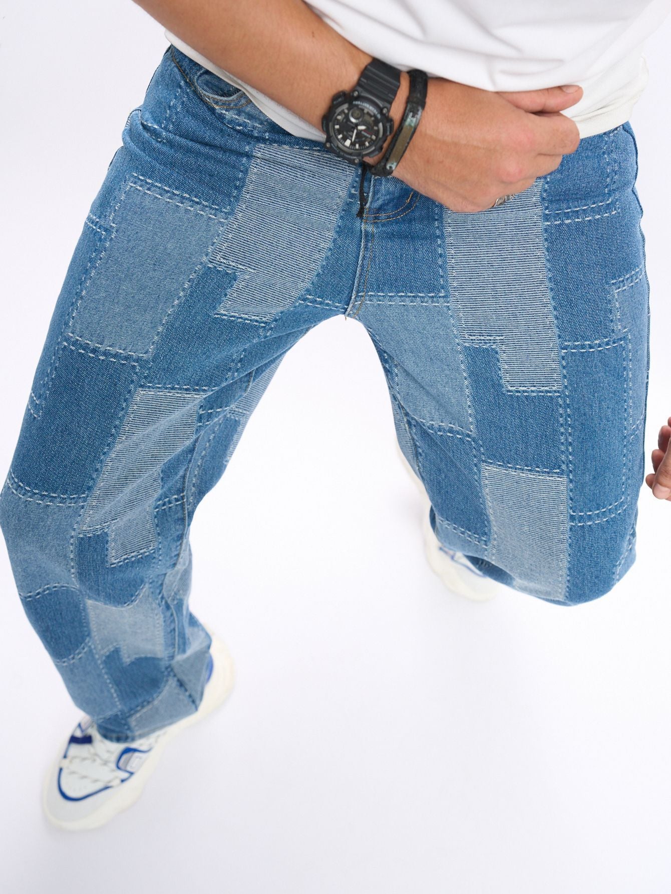 Jeans élastiques de marque Patch Stitch pour hommes