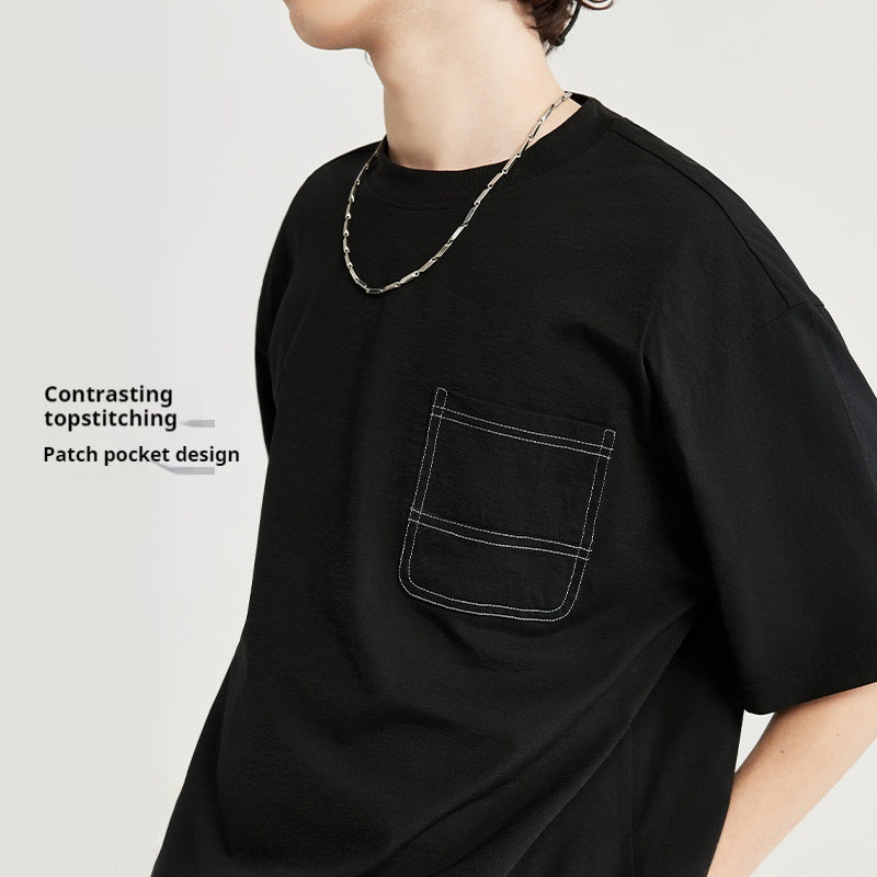 Hydrogen T-shirt Open Line Pocket Outdoor Loose Drop Shoulder Solid Color Short Sleeve