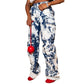 Washed Tie-dye Pocket Stitching High Waist Straight Jeans