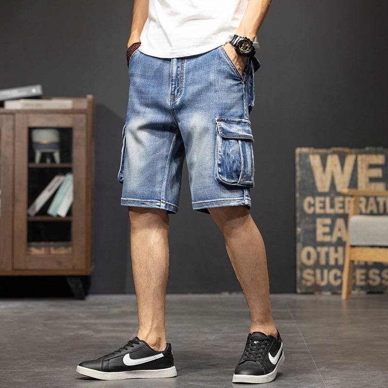 Multi-Pocket Workwear Five Points Denim Shorts Men