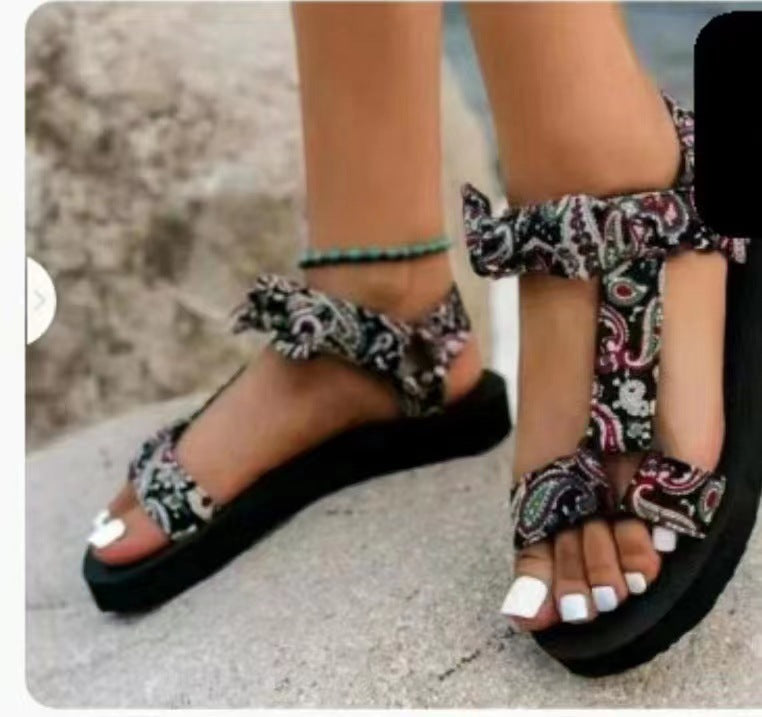 Summer New Thick Bottom Color Matching Velcro European And American Famous Ethnic Style Beach Sandals