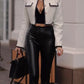 Button-paneled Leather Coat