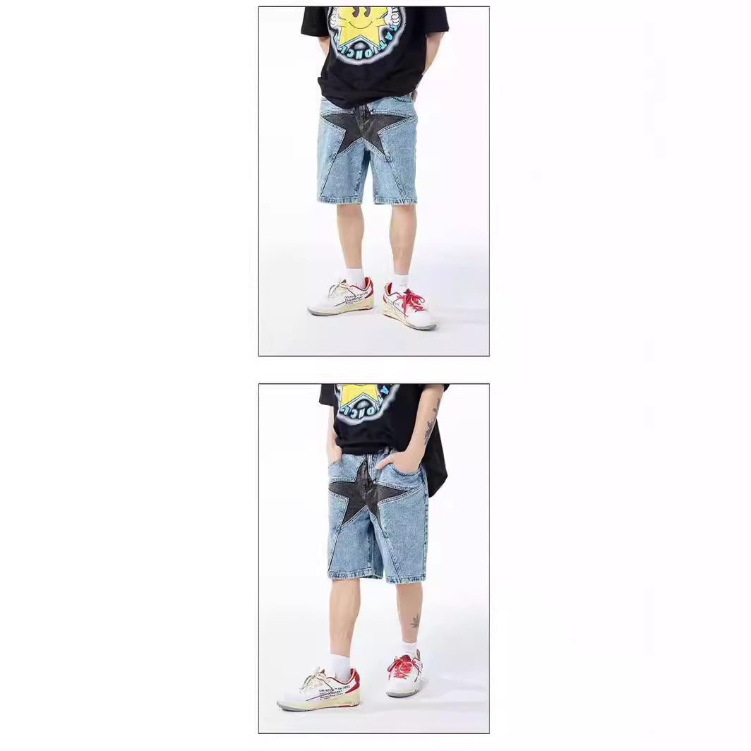 Trendy Loose Contrast Color Five-pointed Star Shorts