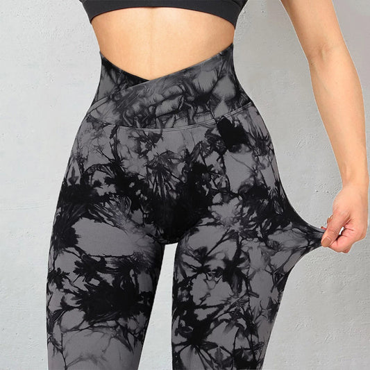 Fashion Cross Tie-dye Buttock Lifting Women's Sports Pants