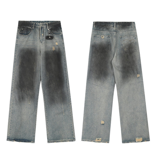 Waste Soil Ripped Distressed Dirty Jeans Men's Punk