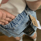 Men's Brushed Washed Light Color Denim Drawstring Elastic Waist Cargo Pocket Patchwork Retro Shorts