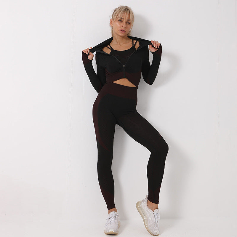 Ensemble de yoga 3 pièces, ensemble de sport sans soudure pour femmes, vêtements de sport | leggings pour femmes