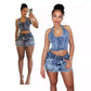 Women's Design Cross Embroidery Casual Stretch Denim Skirt Suit