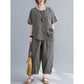 Short-sleeved Top Plus Size Cotton And Linen Trousers Two-piece Set