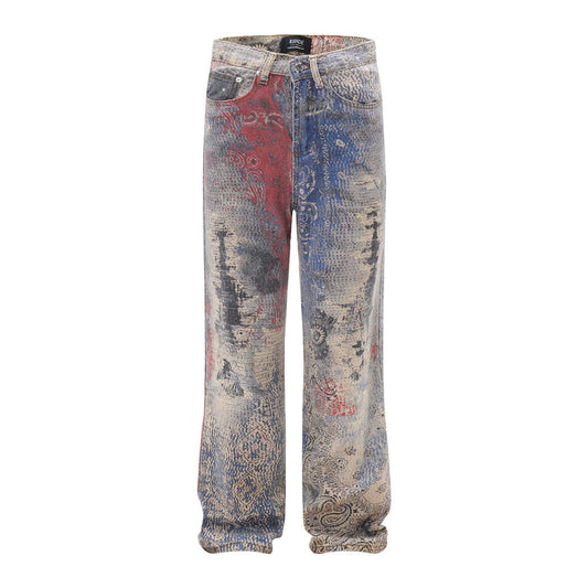 Fashion Painting Graffiti Denim Trousers Men