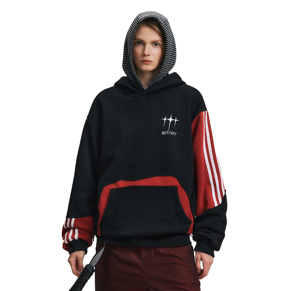 High Street Design Fashion Brand Contrast Color Patchwork Hoodie Men And Women