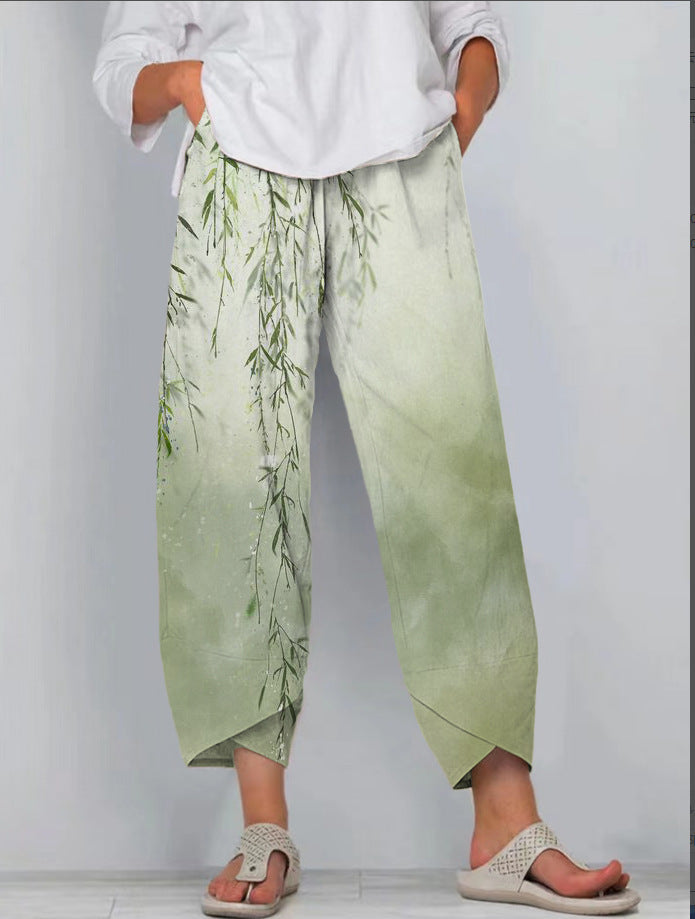 Printed Loose Casual Elastic Waist Straight-leg Pants