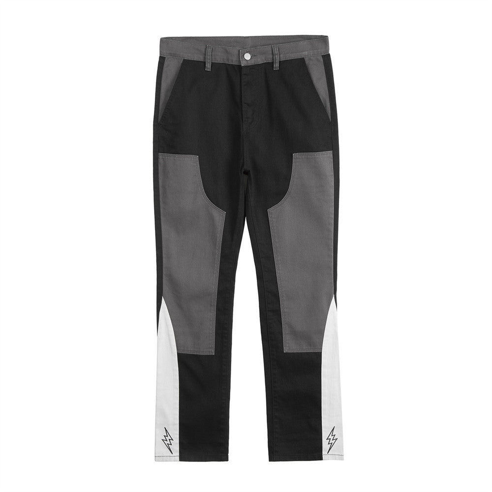 Contrast Color Split Stitching Logging Pants Men's Hip Hop High Street