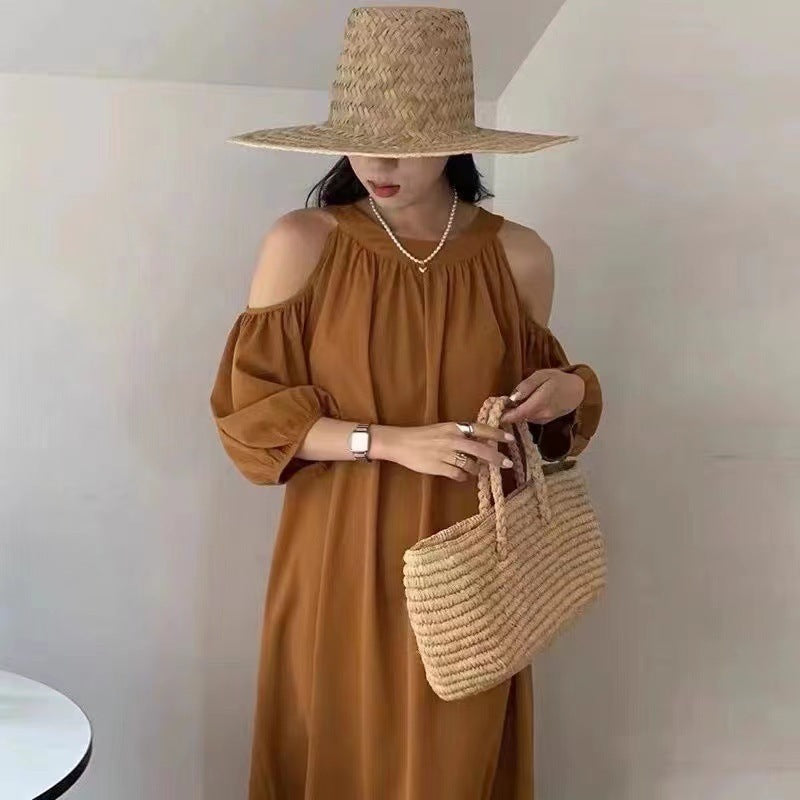 Women's Gentle Lightly Mature Temperamental Fairy Off-shoulder Puff Sleeve Dress