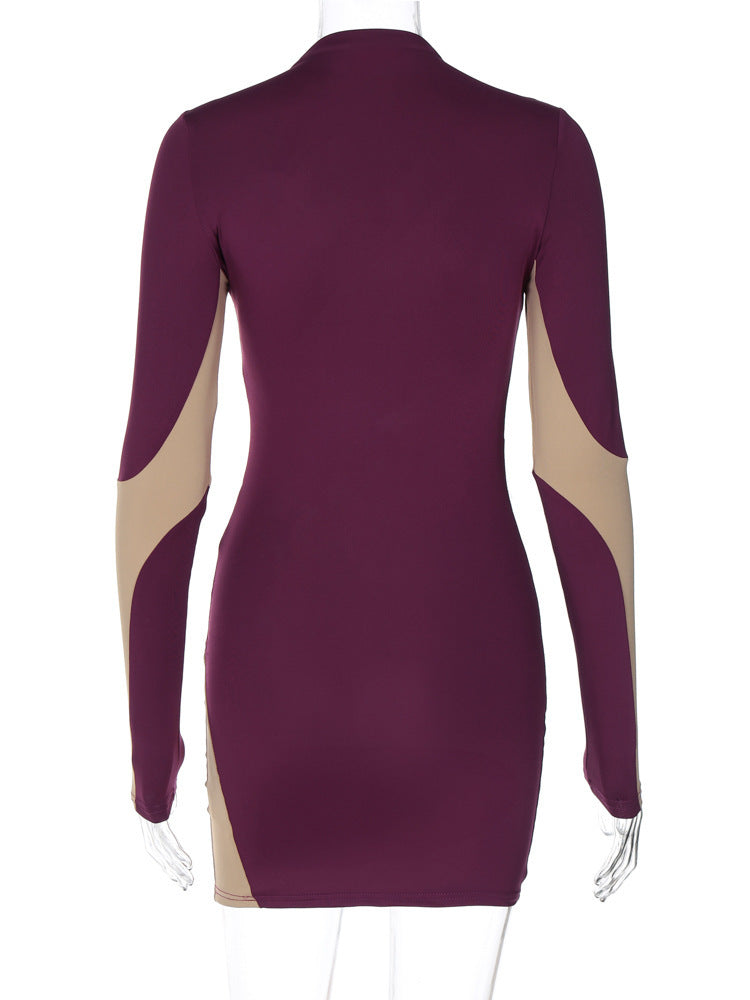 Hollow Round Neck Long Sleeve Slim Fit Dress