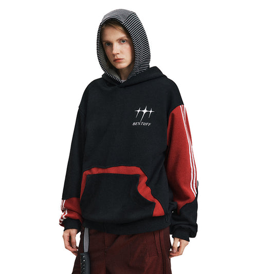 High Street Design Fashion Brand Contrast Color Patchwork Hoodie Men And Women