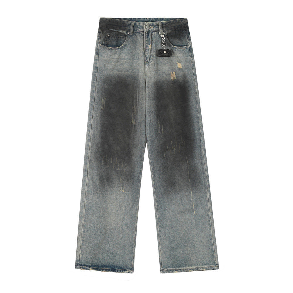 Waste Soil Ripped Distressed Dirty Jeans Men's Punk