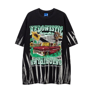 Hip Hop Street Fashion Niche Cartoon Distressed Printed T-shirt Men