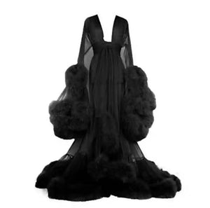 lingerie Women Fur Robe Hot See Through Mature Women Sexy Nightgowns Long Bridal Robes