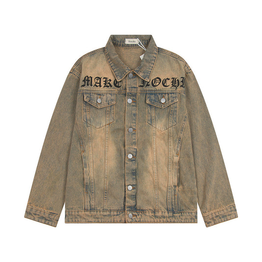 Punk Waste Soil Gothic Letter Embroidery Denim Clothes Jacket