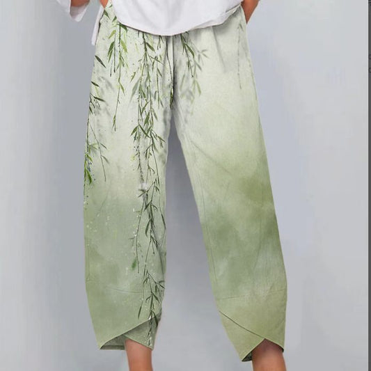 Printed Loose Casual Elastic Waist Straight-leg Pants